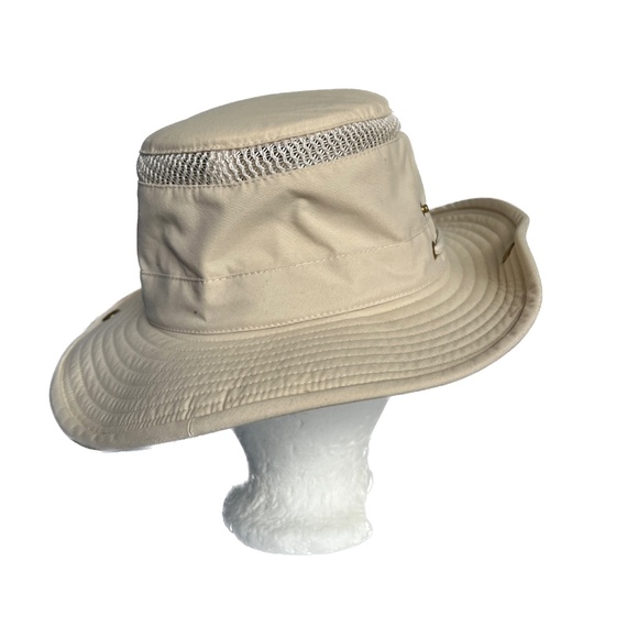 Tilley Endurables Airflo Hat Beige & Green Outdoor Hike Size 7 1/4 Strap Snaps - Picture 2 of 10